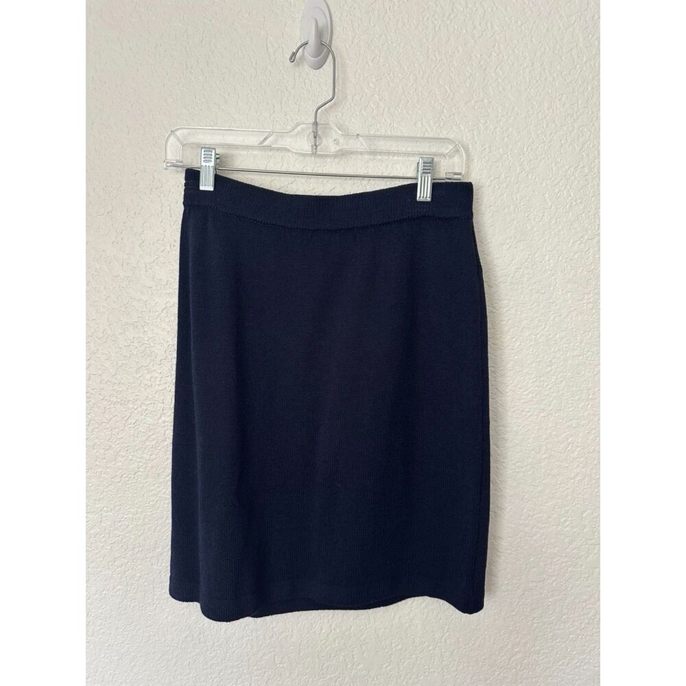 St. John Basics Navy Blue Santana Knit Wool Pencil Skirt Size 4